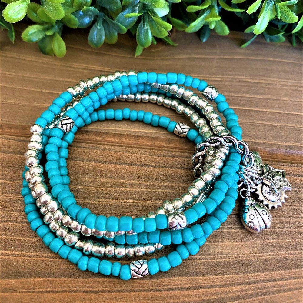New Turquoise and Silver Stack of 5 Boho B… - Picture 3 of 6